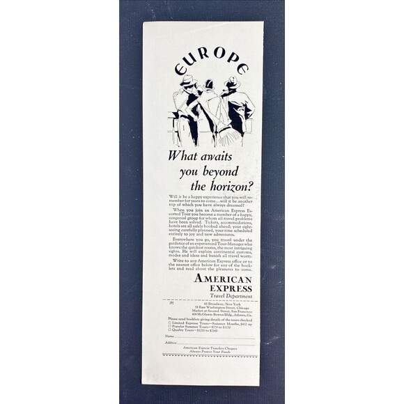 American Express "What Awaits You Beyond the Horizon?" Vintage Print Ad 1929 - Picture 3 of 3